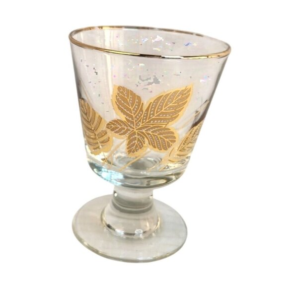 Libbey Footed Glass With 22K Gold Leaf Design Cordial or Desert Glass 4.25" x 3" - Picture 5 of 5